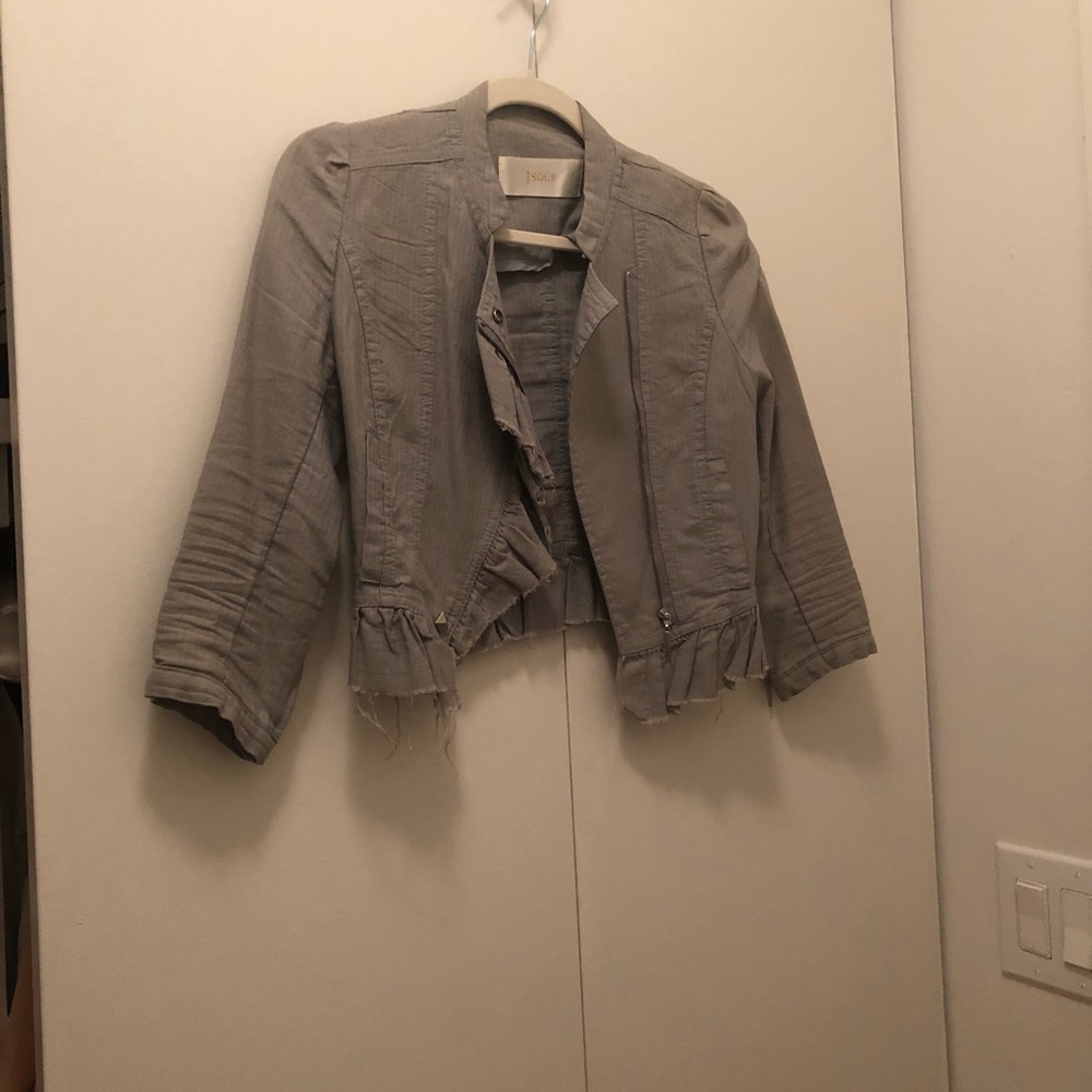ruffle denim jacket xs 0